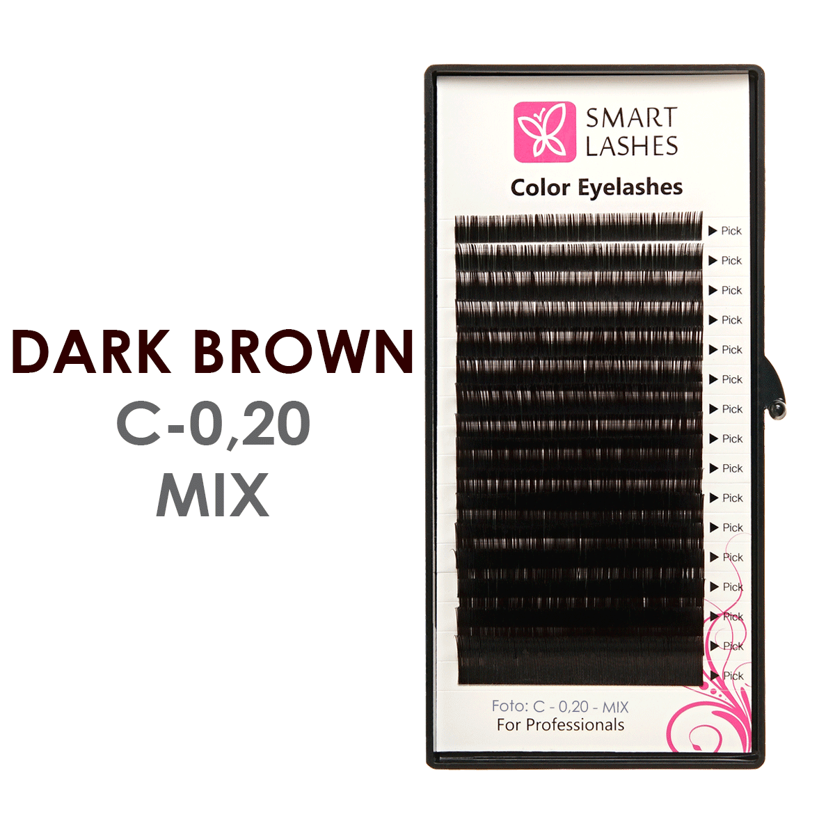 Mörkbruna fransar - C - 0,20 mm x 8 - 15 mm - 16 linjer | Smart Lashes