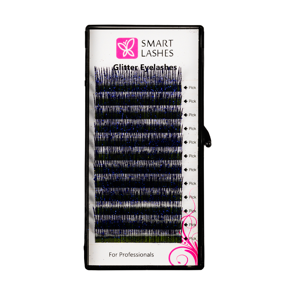 Glitterögonfransar - Blå - C - 0,20 mm x 14 mm | Smart Lashes