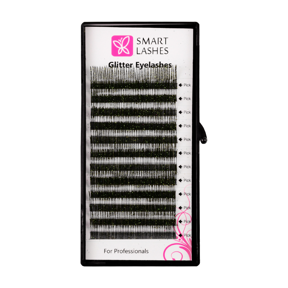Glitterögonfransar - Grön - C - 0,20 mm x 14 mm | Smart Lashes