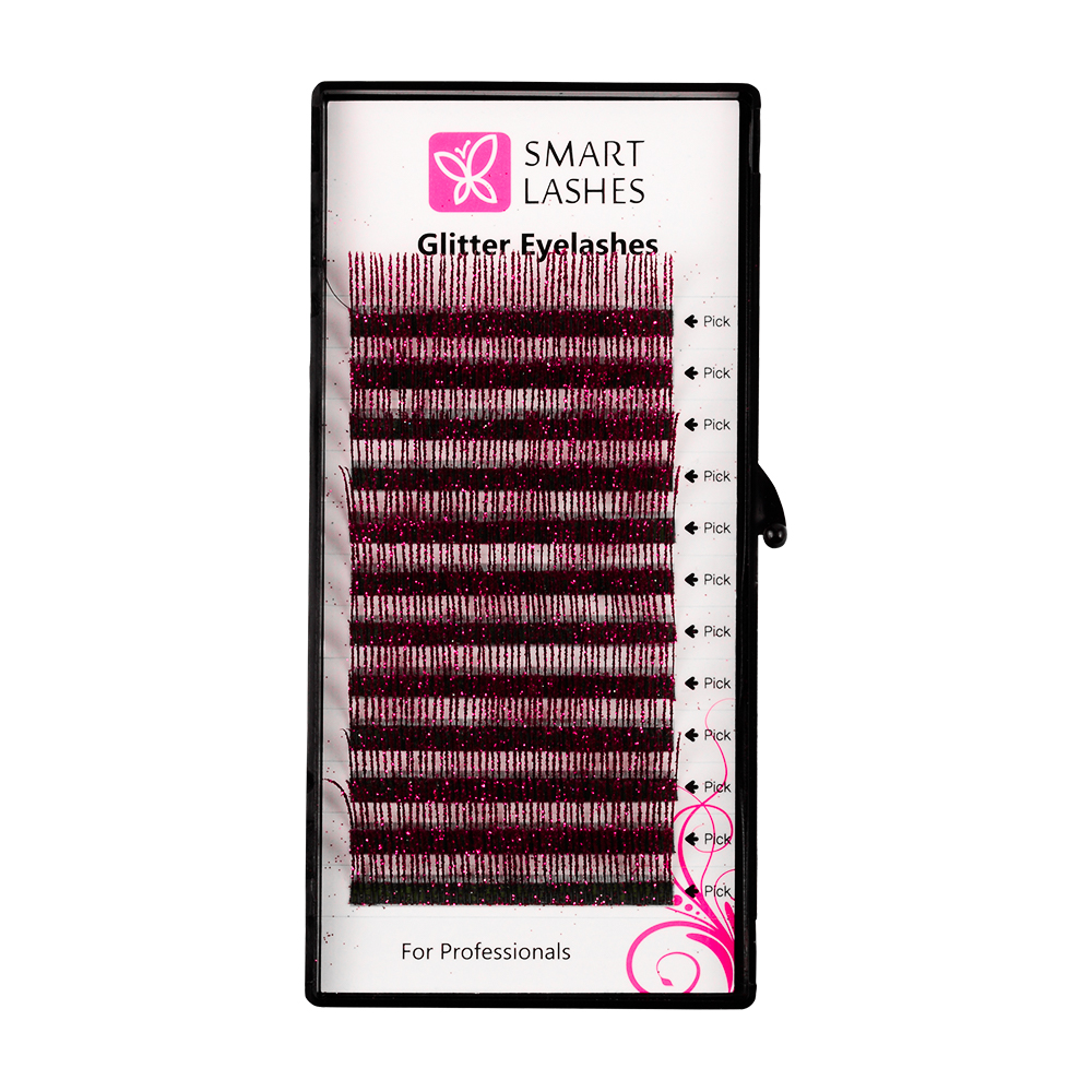 Glitterögonfransar - Röd - C - 0,20 mm x 14 mm | Smart Lashes