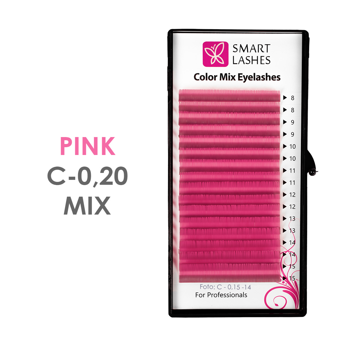 Rosa fransar - C - 0,20 mm x 8 - 15 mm - 16 linjer | Smart Lashes