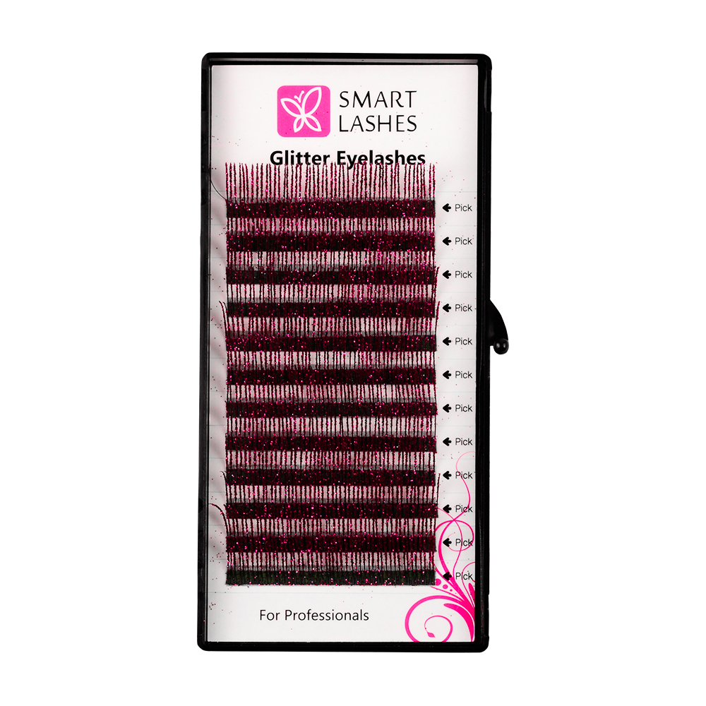 Glitterögonfransar - Rosa - C - 0,20 mm x 14 mm | Smart Lashes